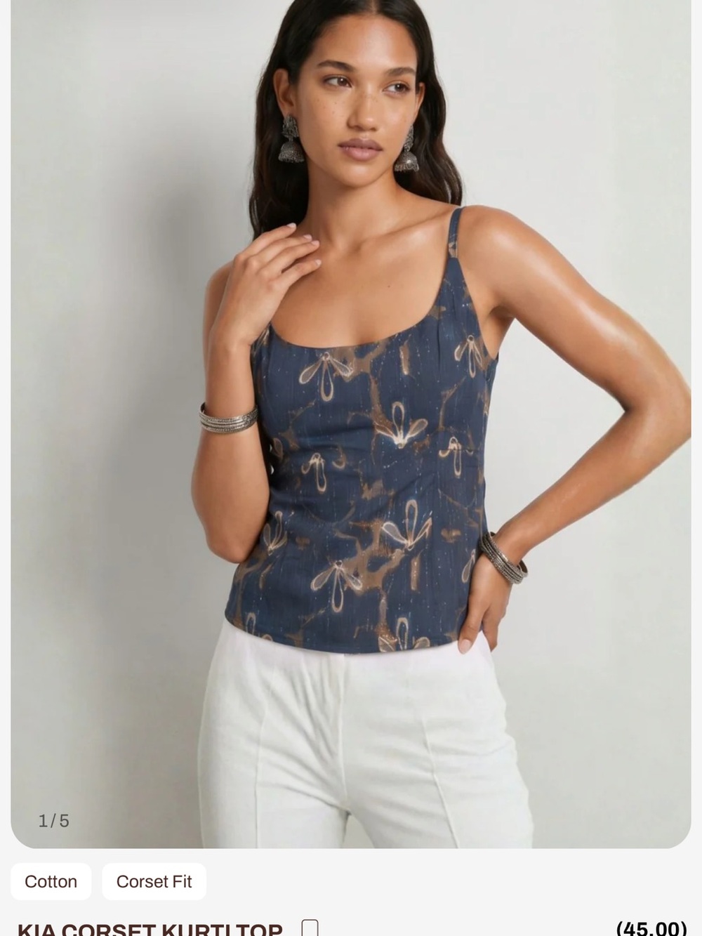 Corset Kurti Top - Navy Blue Floral Print